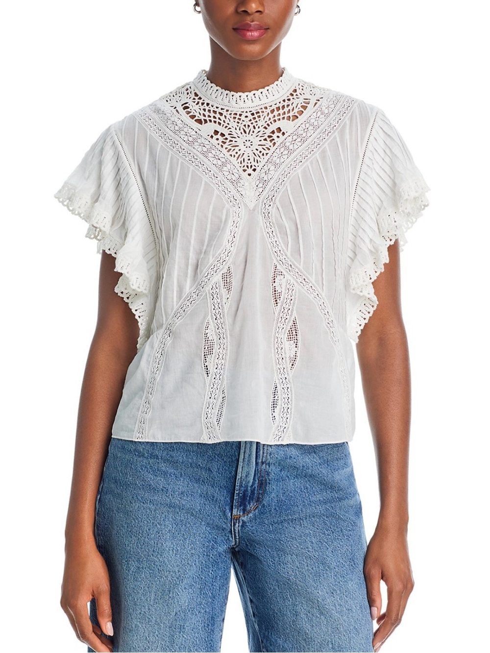 FARM Rio Lace Flutter Sleeve Top